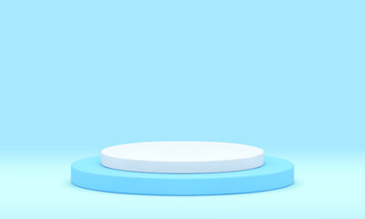 3d stage podium cylinder blue empty showcase win competition arena minimalist design vector