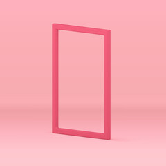 Pink 3d frame simple vertical rectangle decor element showcase design realistic vector illustration
