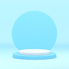 Blue 3d pedestal circle competition award arena level step basic foundation design realistic vector