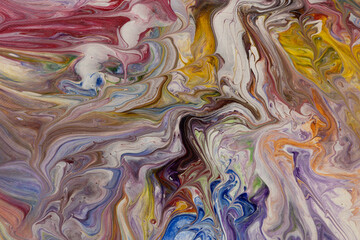 Multi-color acrylic abstract pattern from poured painting