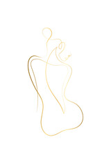 Nude woman face abstract silhouette, continuous gold line drawing, small tattoo, print for clothes and logo design, emblem or logo design, isolated vector illustration	
