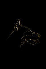 Dobermann profile, Doberman line art portrait, Digital drawing, Personalized Dog Name, Customized Pet Memorial Gifts, Gold Line Art	
