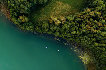Aerial view of Masurian lake - August 2020, Poland