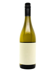 White wine bottle mockup with blank labels, isolated on white background.