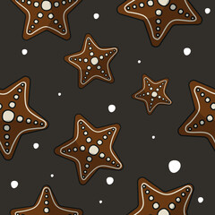The gingerbread pattern turns out to be seamless. Christmas and New Year. Spices for baking. A traditional holiday.