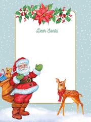Letter to Santa ,Christmas background .Watercolor hand painting - 541691778