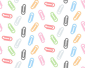 Seamless vector texture made of colorful paperclips on white