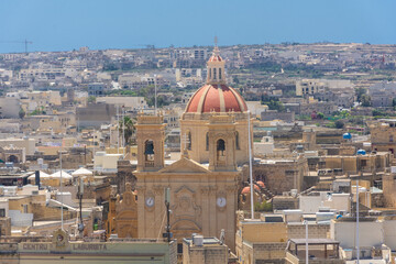 Fototapeta na wymiar Gozo, Malta, 22 May 2022: View of the Cathedral of Gozo from above