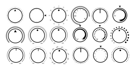 Adjustment dial. Rotary dials with round scale volume level knob and round controller