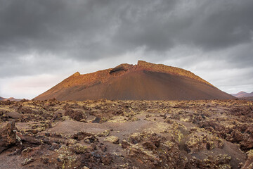 Landscape of El Cuervo Volcano in Lanzarote,  Canary Islands, Spain