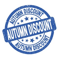 AUTUMN DISCOUNT text written on blue round stamp sign.