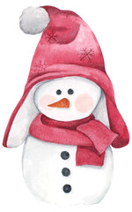 Snowman. Watercolor illustration. New year decoration, Merry Christmas element.