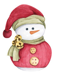 Snowman. Watercolor illustration. New year decoration, Merry Christmas element.