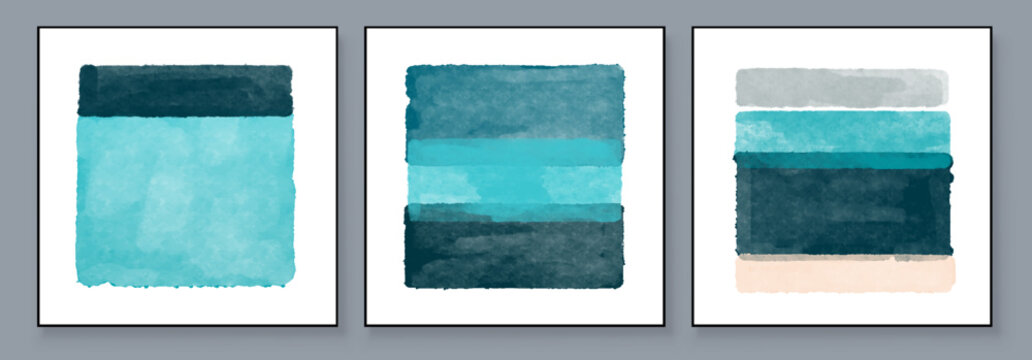 Set of Abstract Hand Painted Illustrations for Wall Decoration, Postcard, Social Media Banner, Brochure Cover Design Background. Square Modern Abstract Painting Artwork. Rectangle Vector Pattern