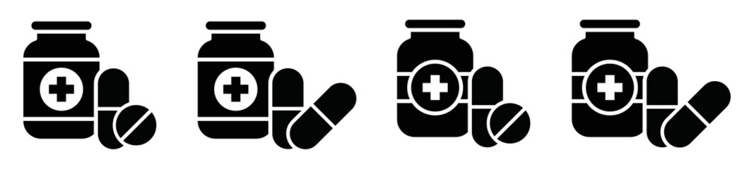 Obraz premium Medical pill bottle icon. Drug bottle icon, vector illustration