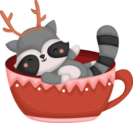 a Christmas themed raccoon in a cup