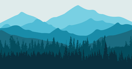 blue gradient mountain and forest background