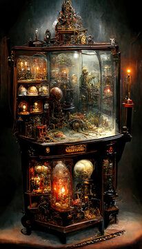 AI generated image of a Victorian era Wizard's cabinet	
