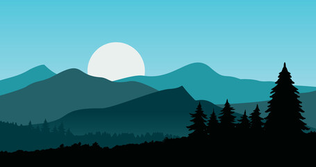 blue gradient forest mountain overlay background