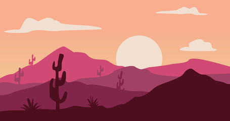 red pink gradient cactus mountains expanse background
