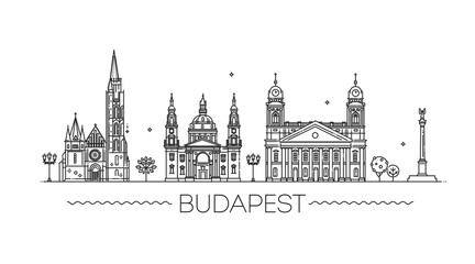 Hungarian travel landmark of historical building thin line icon