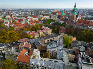 Fototapeta na wymiar Kraków Aerial View. Royal Castle Wawel from Above. Kraków is a the capital of the Lesser Poland Voivodeship. Poland. Europe. 