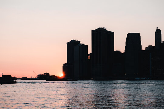 city skyline at sunset