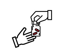 hand giving pills for medical treatment. health concept. editable vector.
