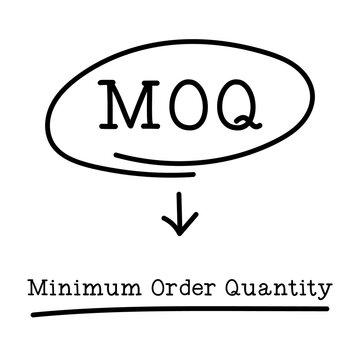 Letter of abbreviation MOQ in circle and word Minimum Order Quantity on white background