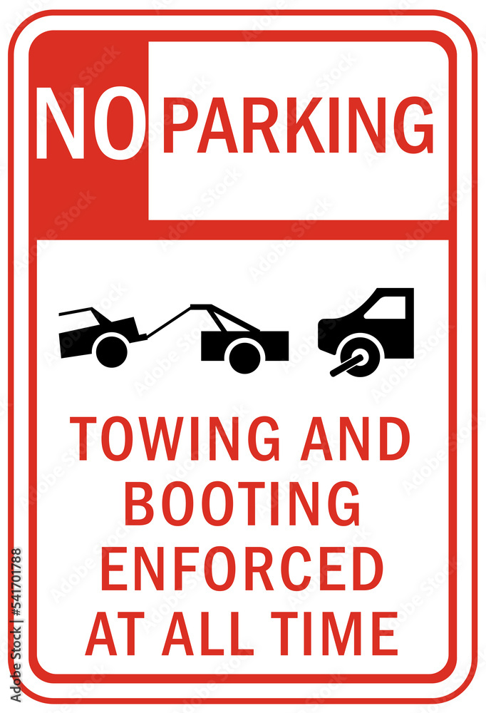 Wall mural parking sign and labels tow away zone no parking violator will be ticketed, fine, booted and tow awa