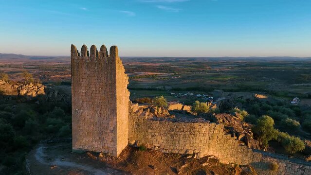 Castle and town of Marialva. Aerial landscape from a drone. Council of Meda. Historic Villages. Portugal. Europe