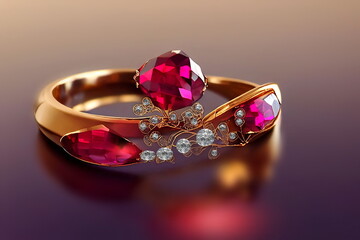 gold ring with red rubine and diamond gem stone woman jewelry