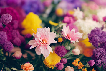 gerbera, tulips and mix of summer flowers bouquet for the wedding in the Florida. Orange roses, lily and gerbera flowers bouquet in the brown box getting ready for delivery