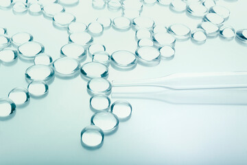 Glass model of molecules. Chemical laboratory research. Cosmetic concept. Selective focus.