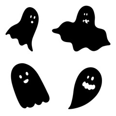 A set of black and white ghosts for the Halloween holiday. Vector illustration