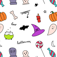 pattern consisting of festive elements for Halloween. Doodle style 