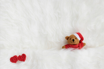Newborn digital backdrop with christmas teddy bear and handmade hearts.  Newborn top view...
