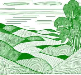 Keuken achterwand Groen Lijnkunst landschapsontwerp met minimalistisch ontwerpconcept  © @ONE Media