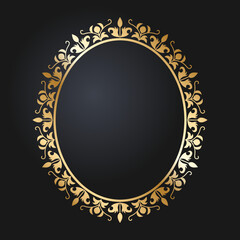 Floral gold border. Oval golden frame with wild flowers and tulips. Round frames vector