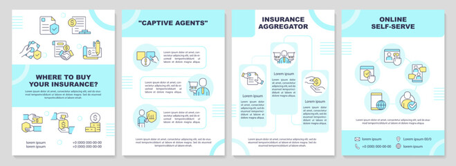 Choose insurance seller turquoise brochure template. Leaflet design with linear icons. Editable 4 vector layouts for presentation, annual reports. Arial-Black, Myriad Pro-Regular fonts used