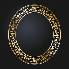 Floral gold border. Oval golden frame with wild flowers and tulips. Round frames vector