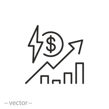 cost electricity icon, price or tariff electric energy, thin line symbol on white background - editable stroke vector illustration eps10