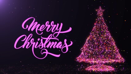 Glowing Particles Merry Christmas - Christmas Tree Pink - Merry Christmas 2022