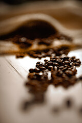 Open bag with coffee beans slices
