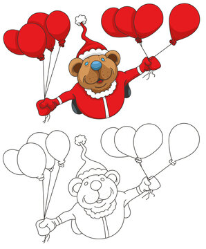 Ourson de no&euml;l qui s'envole avec des balons