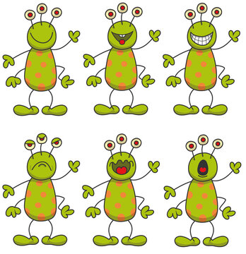 Extraterrestre rigolo avec diverses expressions et &eacute;motions