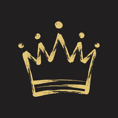 Hand drawn gold crown in grunge sketch style on blackground