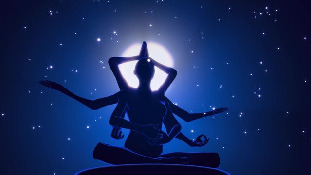 Looped 3d animation multi-armed goddess kali meditates
