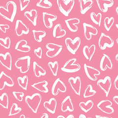Heart seamless pattern. Hand drawn brushstroke hearts texture vector.  Heart print for print, textile, wallpaper