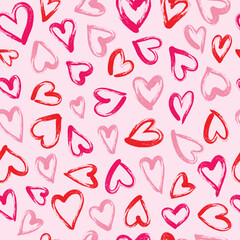 Heart seamless pattern. Hand drawn brushstroke hearts texture vector.  Heart print for print, textile, wallpaper